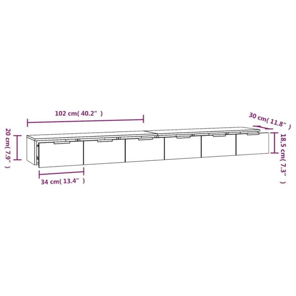 vidaXL vægskabe 2 stk. 102x30x20 cm konstrueret træ sort - Væghylder & smalle hylder