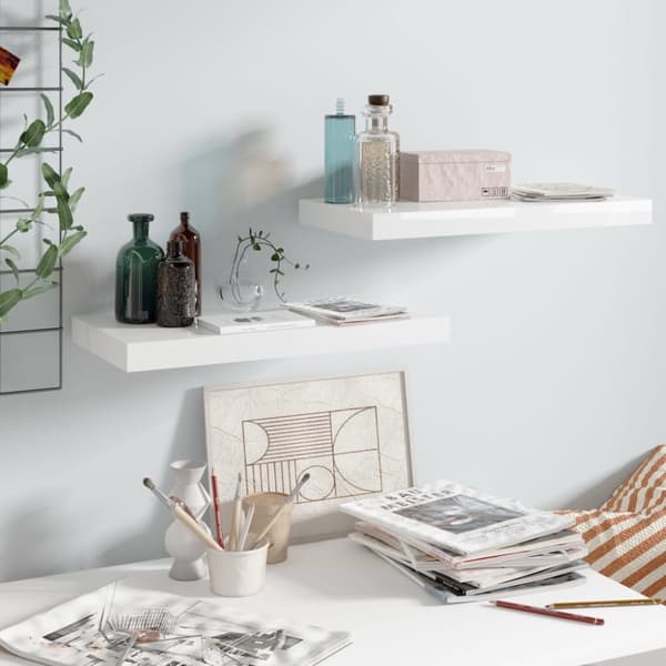 vidaXL væghylder 2 stk. 50x23x3,8 cm MDF hvid højglans -  Væghylder & smalle hylder