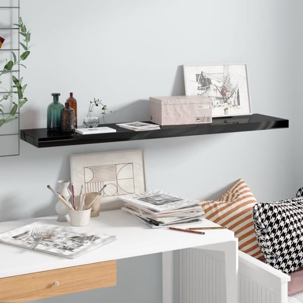 vidaXL Kelluva seinähylly korkeakiilto musta 120x23,5x3,8 cm MDF - Seinähyllyt