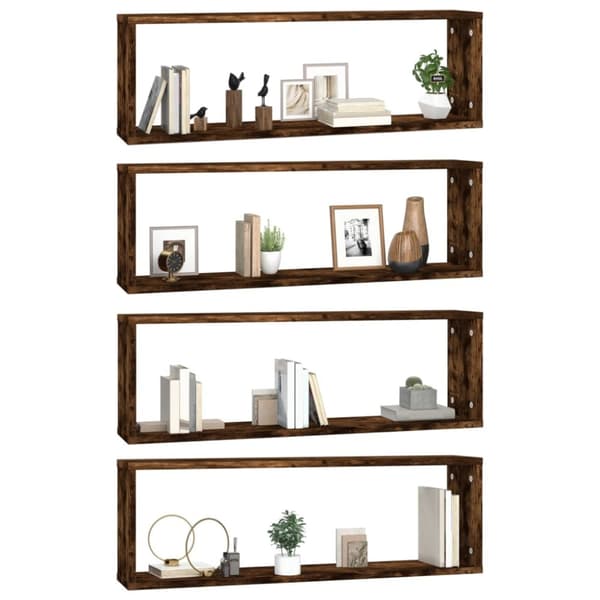 vidaXL Seinäkuutiohyllyt 4 kpl savutammi 80x15x26,5 cm tekninen puu - Seinähyllyt