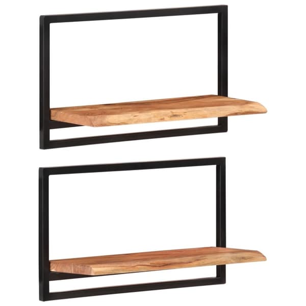 vidaXL Vägghyllor 2 st 60x25x35 cm massivt akaciaträ och stål - Vägghyllor & fönsterbrädor