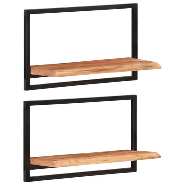 vidaXL Vägghyllor 2 st 60x25x35 cm massivt akaciaträ och stål - Vägghyllor & fönsterbrädor