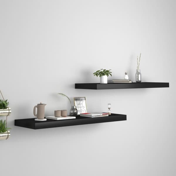 vidaXL Svävande vägghyllor 2 st svart 80x23,5x3,8 cm MDF - Vägghyllor & fönsterbrädor