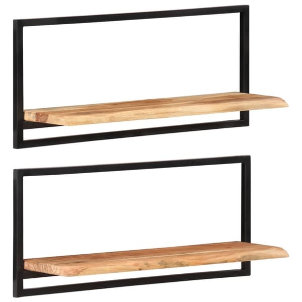 vidaXL Vägghyllor 2 st 80x25x35 cm massivt akaciaträ och stål -  Vägghyllor & fönsterbrädor
