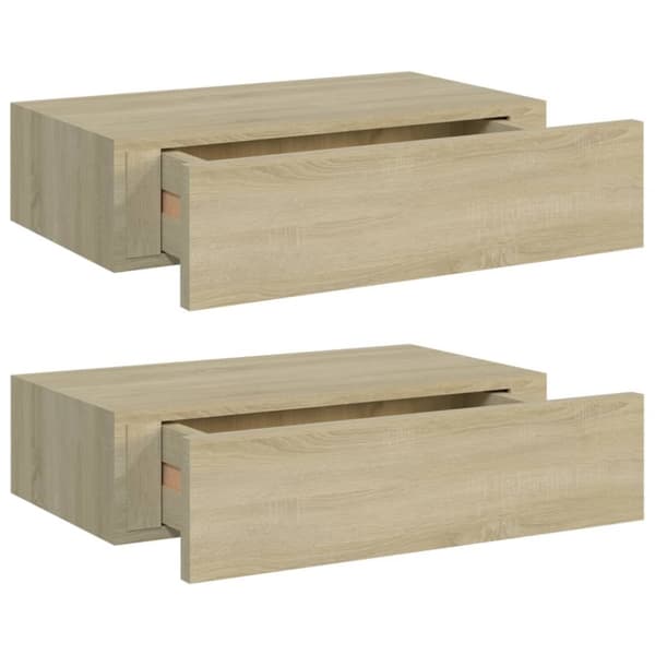 vidaXL væghylder med skuffer 2 stk. 40x23,5x10 cm MDF egetræsfarvet - Væghylder & smalle hylder