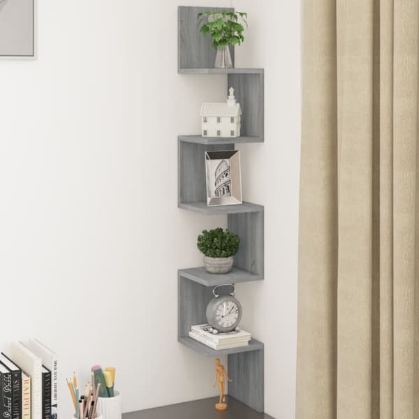 vidaXL væghængt hjørnehylde 20x20x127,5 cm konstrueret træ grå sonoma -  Væghylder & smalle hylder