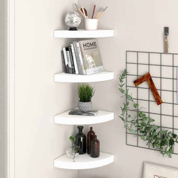 vidaXL Kelluvat kulmahyllyt 4 kpl valkoinen 25x25x3,8 cm MDF - Seinähyllyt