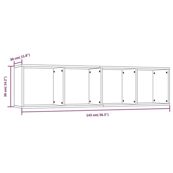 vidaXL bogreol/tv-skab 143x30x36 cm konstrueret træ røget egetræsfarve -  Væghylder & smalle hylder