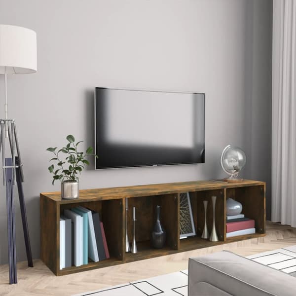 vidaXL bogreol/tv-skab 143x30x36 cm konstrueret træ røget egetræsfarve - Væghylder & smalle hylder