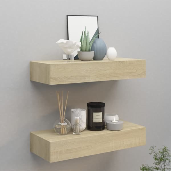 vidaXL Väggmonterad låda 2 st ek 60x23,5x10 cm MDF -  Vägghyllor & fönsterbrädor