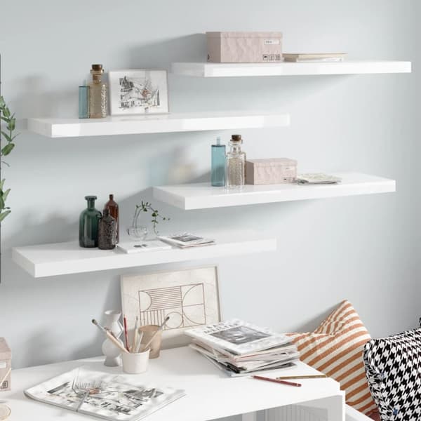vidaXL væghylder 4 stk. 80x23,5x3,8 cm MDF hvid højglans -  Væghylder & smalle hylder