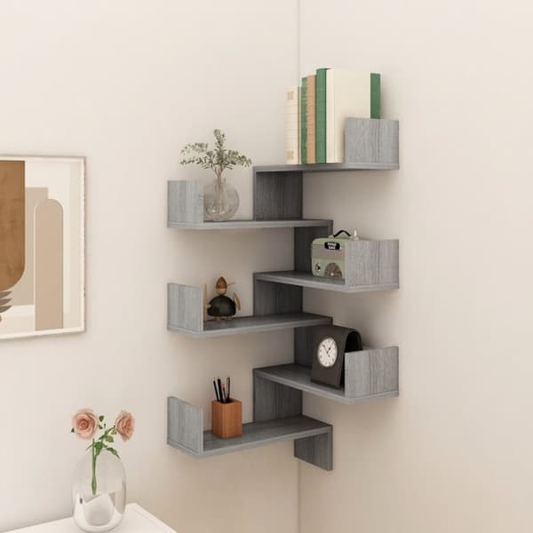 vidaXL Seinäkulmahyllyt 2 kpl harmaa Sonoma 40x40x50 cm tekninen puu - Seinähyllyt