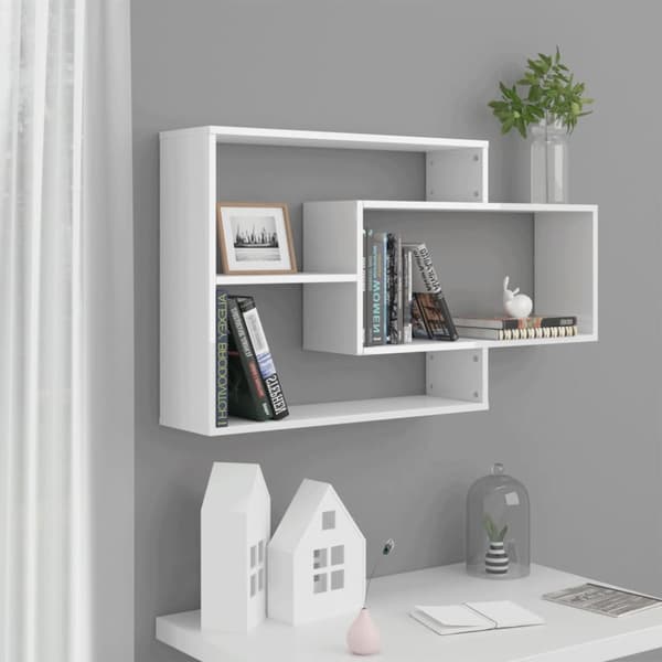 vidaXL Seinähyllyt korkeakiilto valkoinen 104x20x58,5 cm tekninen puu - Seinähyllyt