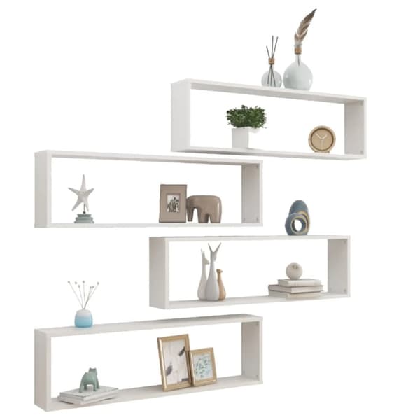vidaXL væghylder 4 stk. 100x15x30 cm kubeform spånplade hvid højglans -  Væghylder & smalle hylder