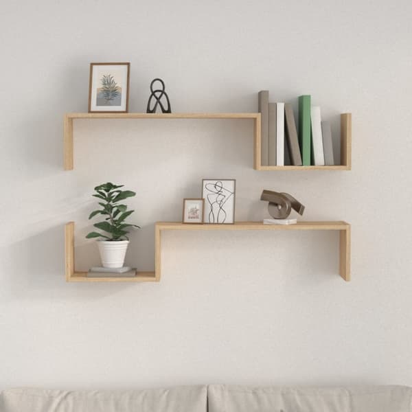 vidaXL væghylder 2 stk. 100x15x20 cm spånplader sonoma-eg -  Væghylder & smalle hylder