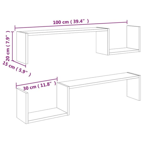 vidaXL væghylder 2 stk. 100x15x20 cm spånplader sonoma-eg -  Væghylder & smalle hylder