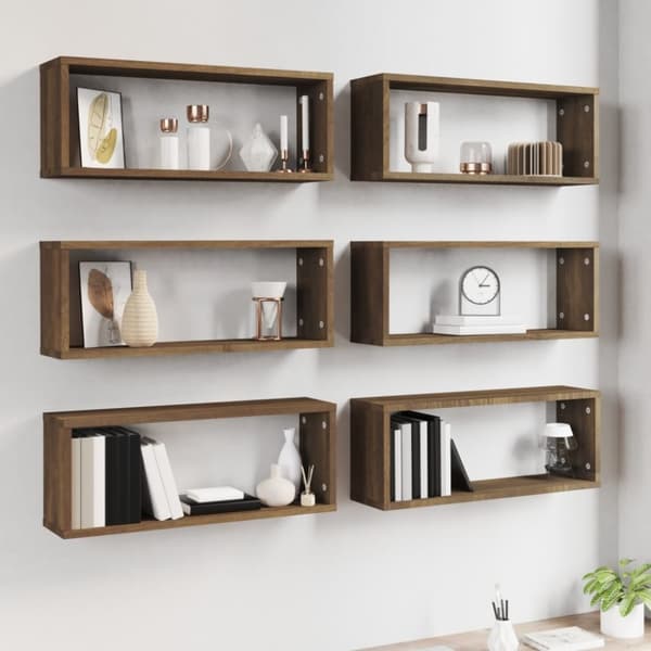 vidaXL Seinäkuutiohyllyt 6 kpl ruskea tammi 60x15x23 cm tekninen puu - Seinähyllyt
