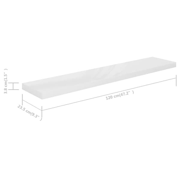 vidaXL Kelluva seinähylly korkeakiilto valkoinen 120x23,5x3,8 cm MDF - Seinähyllyt