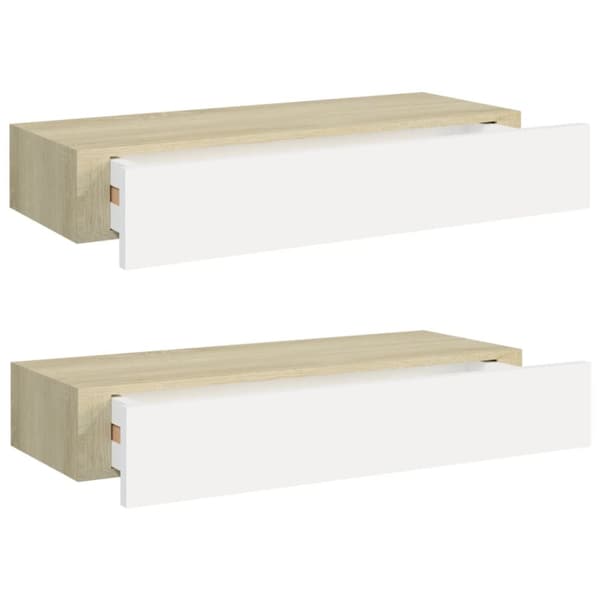 vidaXL hylder med skuffe 2 stk. 60x23,5x10 cm MDF egetræsfarve og hvid - Væghylder & smalle hylder