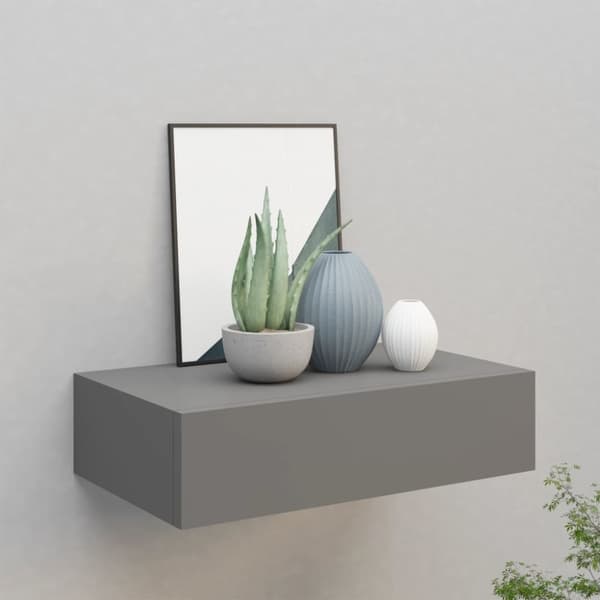vidaXL væghylde med skuffe 40x23,5x10 cm MDF grå -  Væghylder & smalle hylder