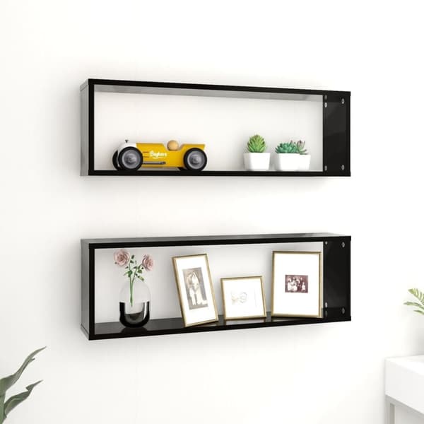 vidaXL Vägghylla kubformad 2 st svart 80x15x26,5 cm konstruerat trä - Vägghyllor & fönsterbrädor