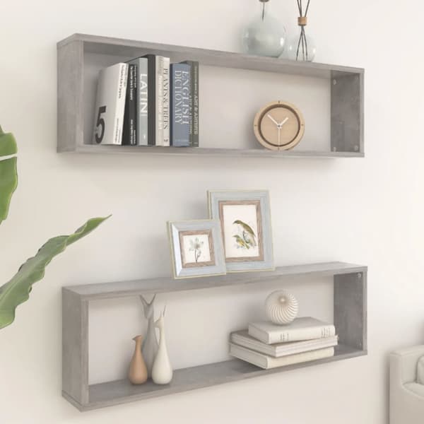 vidaXL Kuutioseinähyllyt 2 kpl betoninharmaa 100x15x30 cm tekninen puu - Seinähyllyt