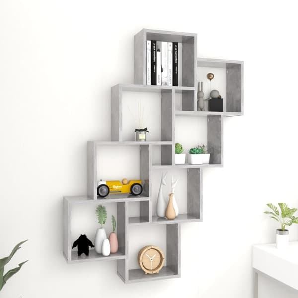 vidaXL væghylde 90x15x119 cm kubeformet spånplade betongrå -  Væghylder & smalle hylder