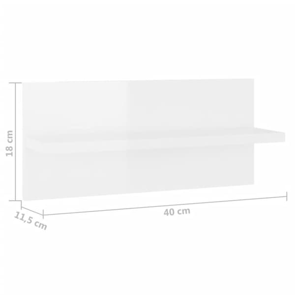 vidaXL Seinähyllyt 2 kpl korkeakiilto valkoinen 40x11,5x18 cm - Seinähyllyt