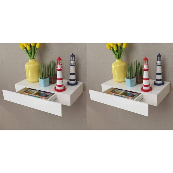 vidaXL Seinähyllyt laatikoilla 2 kpl piilokiinnitys valkoinen 48 cm -  Seinähyllyt