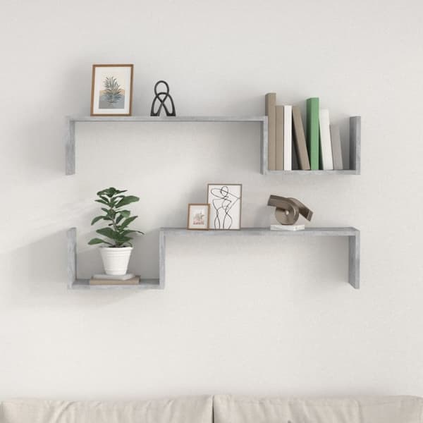 vidaXL væghylder 2 stk. 100x15x20 cm spånplader betongrå -  Væghylder & smalle hylder