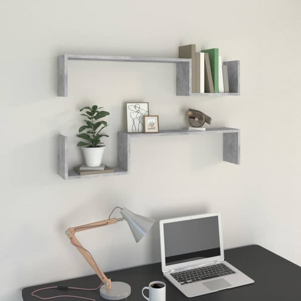 vidaXL væghylder 2 stk. 100x15x20 cm spånplader betongrå -  Væghylder & smalle hylder