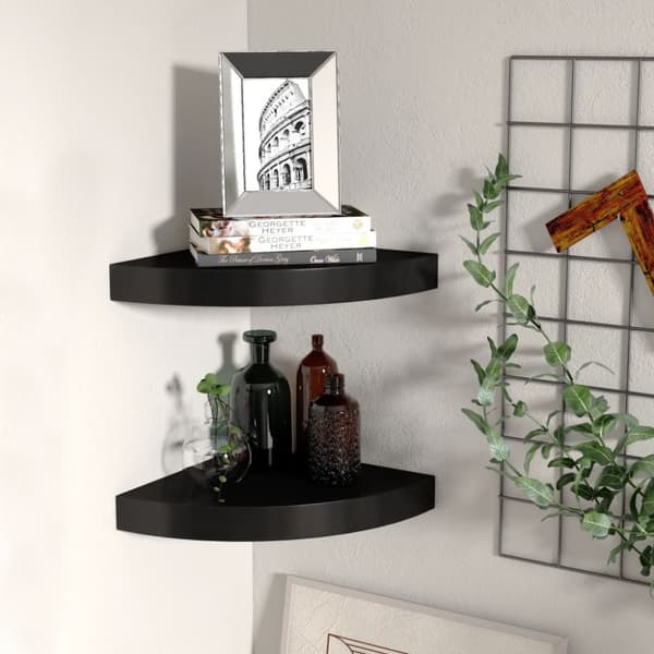 vidaXL Kelluvat kulmahyllyt 2 kpl musta 25x25x3,8 cm MDF -  Seinähyllyt