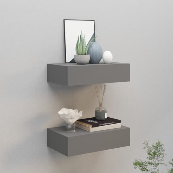vidaXL væghylder med skuffer 2 stk. 40x23,5x10 cm MDF grå - Væghylder & smalle hylder