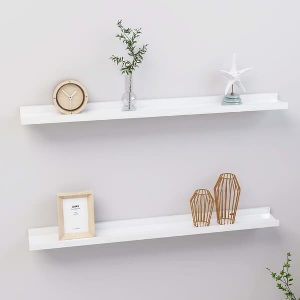 vidaXL Vägghyllor 2 st vit högglans 80x9x3 cm -  Vägghyllor & fönsterbrädor