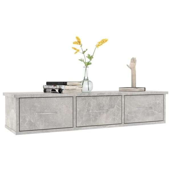 vidaXL vægskab med skuffer 88 x 26 x 18,5 cm spånplade betongrå - Væghylder & smalle hylder