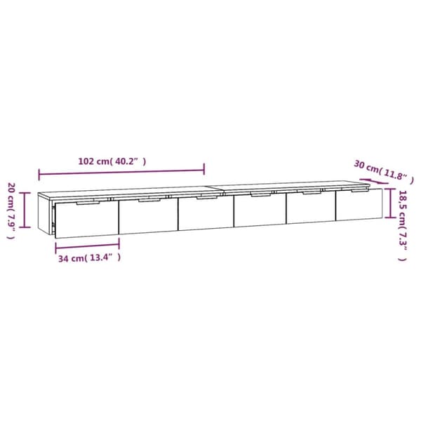 vidaXL Seinäkaapit 2 kpl ruskea tammi 102x30x20 cm tekninen puu - Seinähyllyt