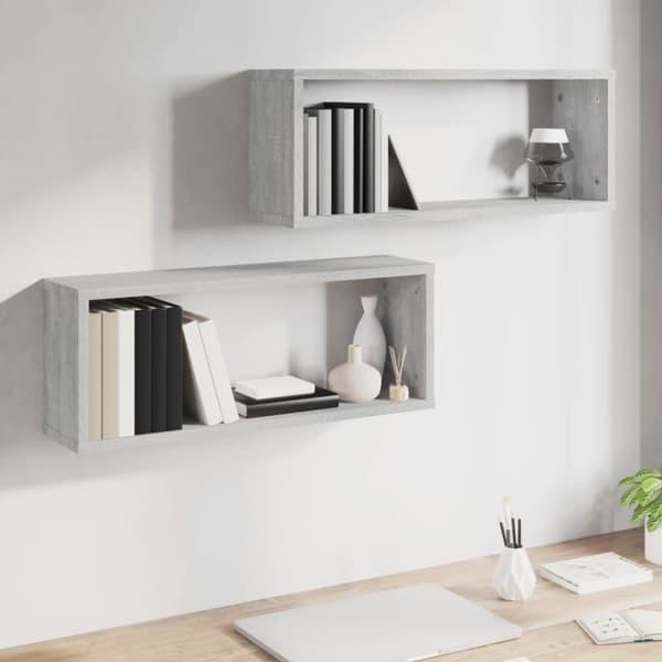 vidaXL væghylder 2 stk. 60x15x23 cm konstrueret træ grå sonoma-eg -  Væghylder & smalle hylder