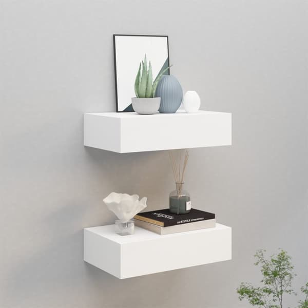 vidaXL væghylder med skuffer 2 stk. 40x23,5x10 cm MDF hvid -  Væghylder & smalle hylder