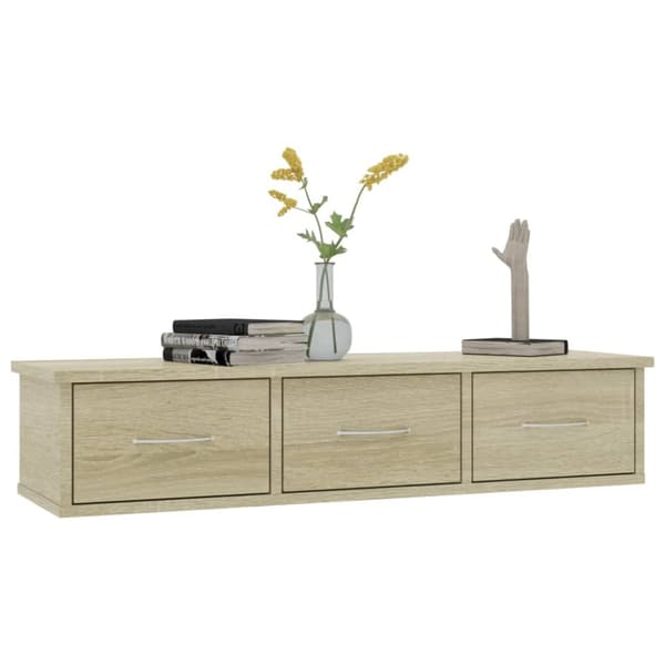 vidaXL vægskab med skuffer 88 x 26 x 18,5 cm spånplade sonoma-eg - Væghylder & smalle hylder