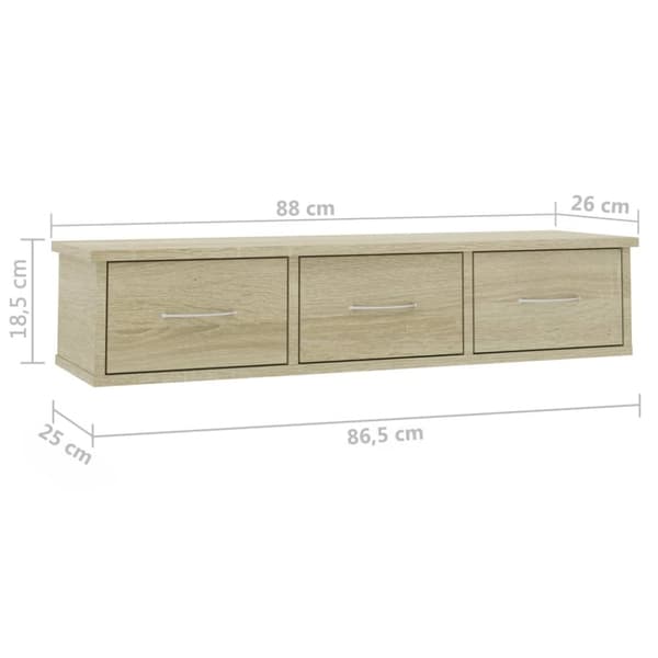 vidaXL vægskab med skuffer 88 x 26 x 18,5 cm spånplade sonoma-eg - Væghylder & smalle hylder