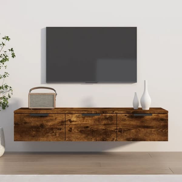 vidaXL vægskab 102x30x20 cm konstrueret træ røget egetræsfarve - Væghylder & smalle hylder