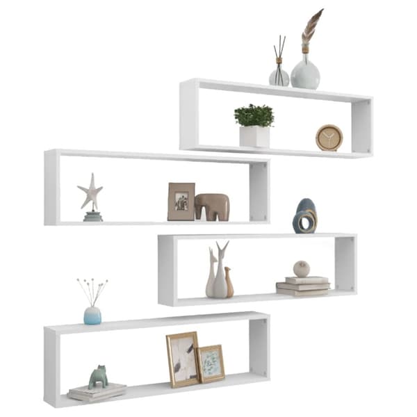 vidaXL Vägghylla kubformad 4 st vit 100x15x30 cm konstruerat trä - Vägghyllor & fönsterbrädor