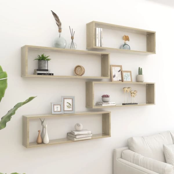 vidaXL Vägghylla kubformad 4 st sonoma-ek 100x15x30 cm konstruerat trä -  Vägghyllor & fönsterbrädor