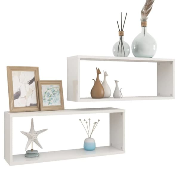 vidaXL Vägghylla kubformad 2 st vit högglans 60x15x23 cm spånskiva - Vägghyllor & fönsterbrädor