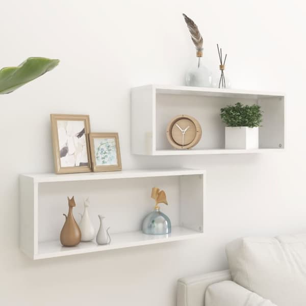 vidaXL Vägghylla kubformad 2 st vit högglans 60x15x23 cm spånskiva - Vägghyllor & fönsterbrädor