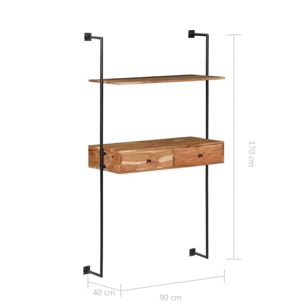 vidaXL Väggmonterat skrivbord 90x40x170 cm massivt akaciaträ - Vägghyllor & fönsterbrädor