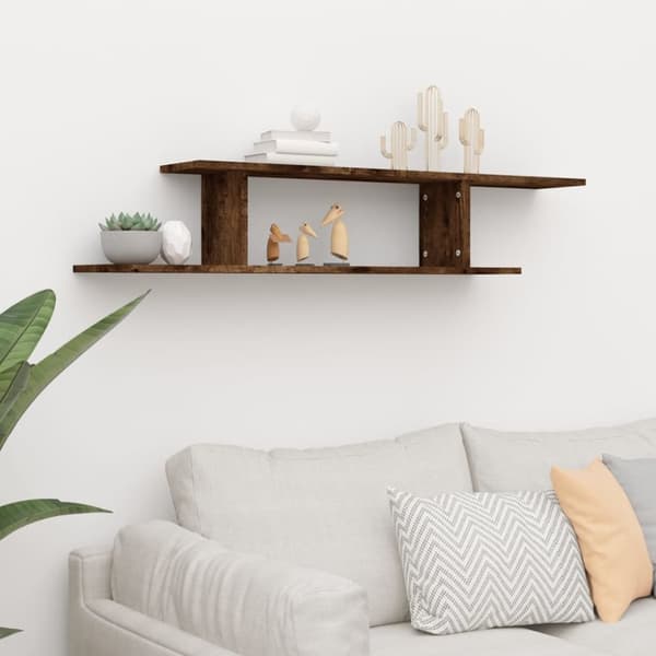 vidaXL væghængt tv-hylde 125x18x23 cm konstrueret træ røget egetræ - Væghylder & smalle hylder
