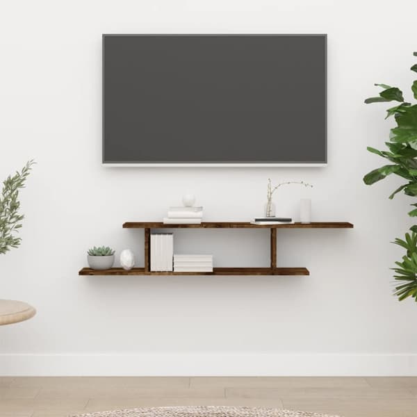 vidaXL væghængt tv-hylde 125x18x23 cm konstrueret træ røget egetræ - Væghylder & smalle hylder