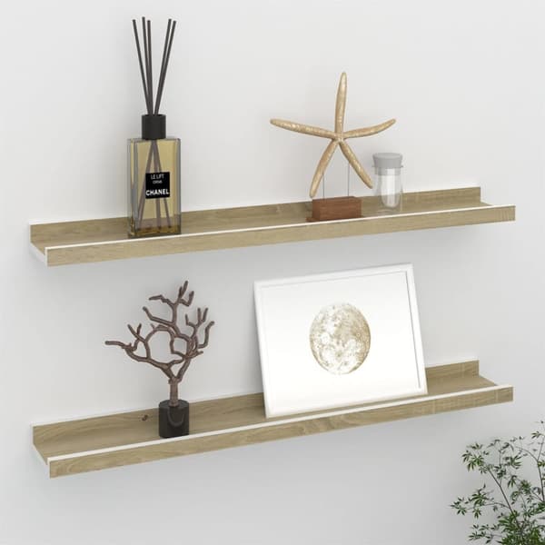 vidaXL væghylder 2 stk. 60x9x3 cm hvid og sonoma-eg -  Væghylder & smalle hylder