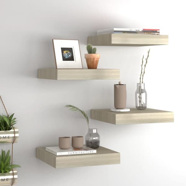 vidaXL væghylder 4 stk. 23x23,5x3,8 cm MDF egetræsfarve -  Væghylder & smalle hylder